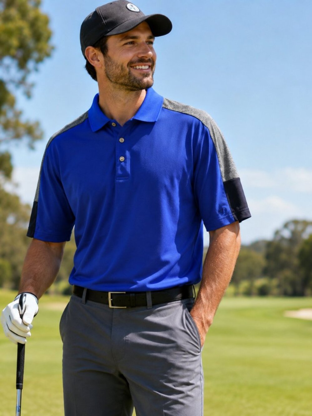 Grand Slam Men's Large Blue & Gray Golf Polo Shirt